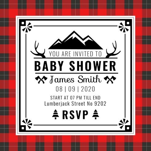 490x490 Baby Shower Invitation Buffalo Plaid Style Vector