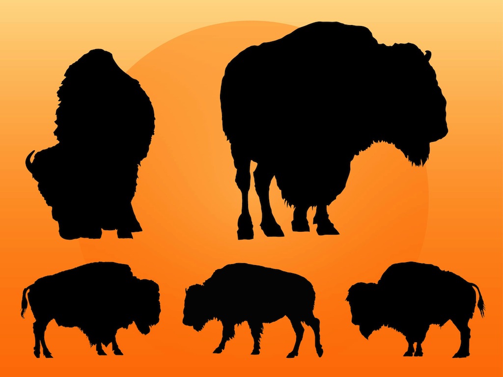 1024x768 Buffalo Silhouettes Vector Art Graphics