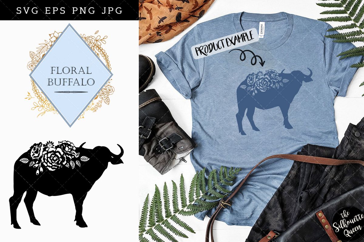 1200x800 Floral Water Buffalo Silhouette Vector