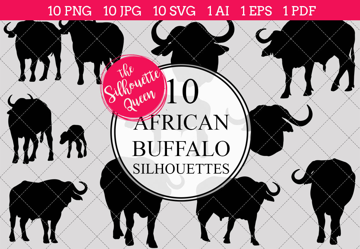 1188x822 African Buffalo Silhouette Vector