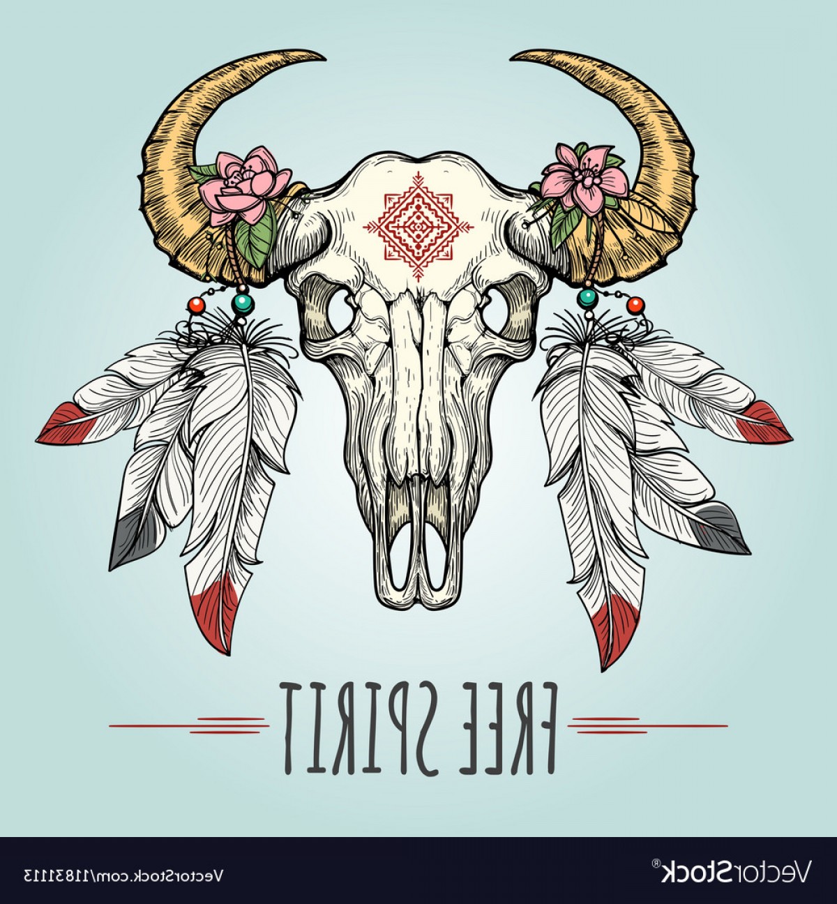 Buffalo Skull With Ornament And Feathers Vector Geekchicpro 1200x1296 Buffalo Skull With Ornament And Feathers Vector Geekchicpro