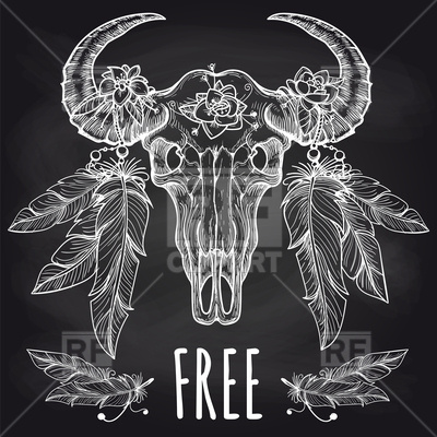 Buffalo Skull With Flower And Feather, Free Lettering Vector Image 400x400 Buffalo Skull With Flower And Feather, Free Lettering Vector Image