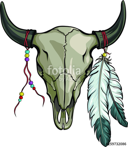 Hand Drawn Buffalo Skull With Feather Native American Bull 438x500 Hand Drawn Buffalo Skull With Feather Native American Bull