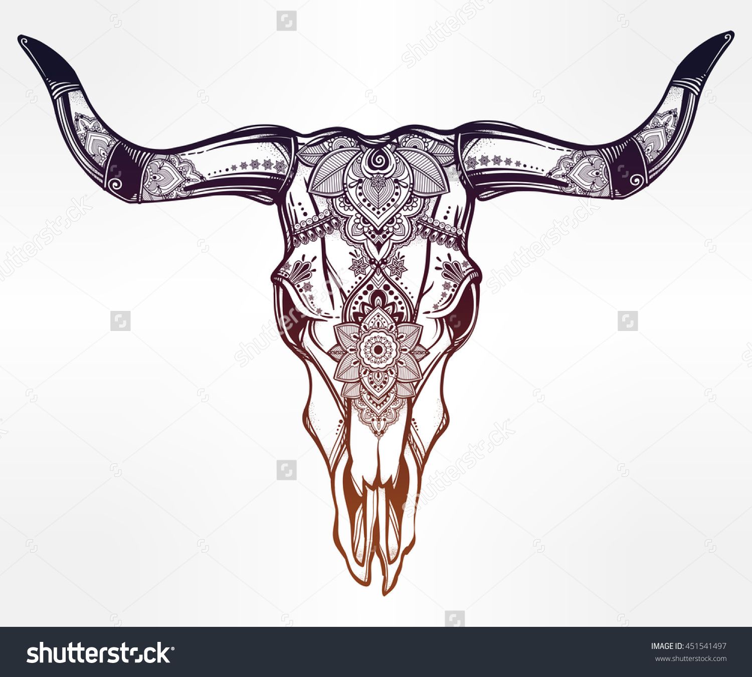1500x1350 Hand Drawn Romantic Tattoo Style Ornate Decorative Desert Cow