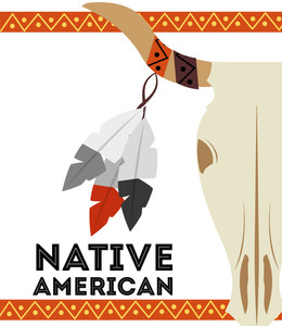 Native American Buffalo Skull Horn Feathers Card Vector 260x300 Native American Buffalo Skull Horn Feathers Card Vector