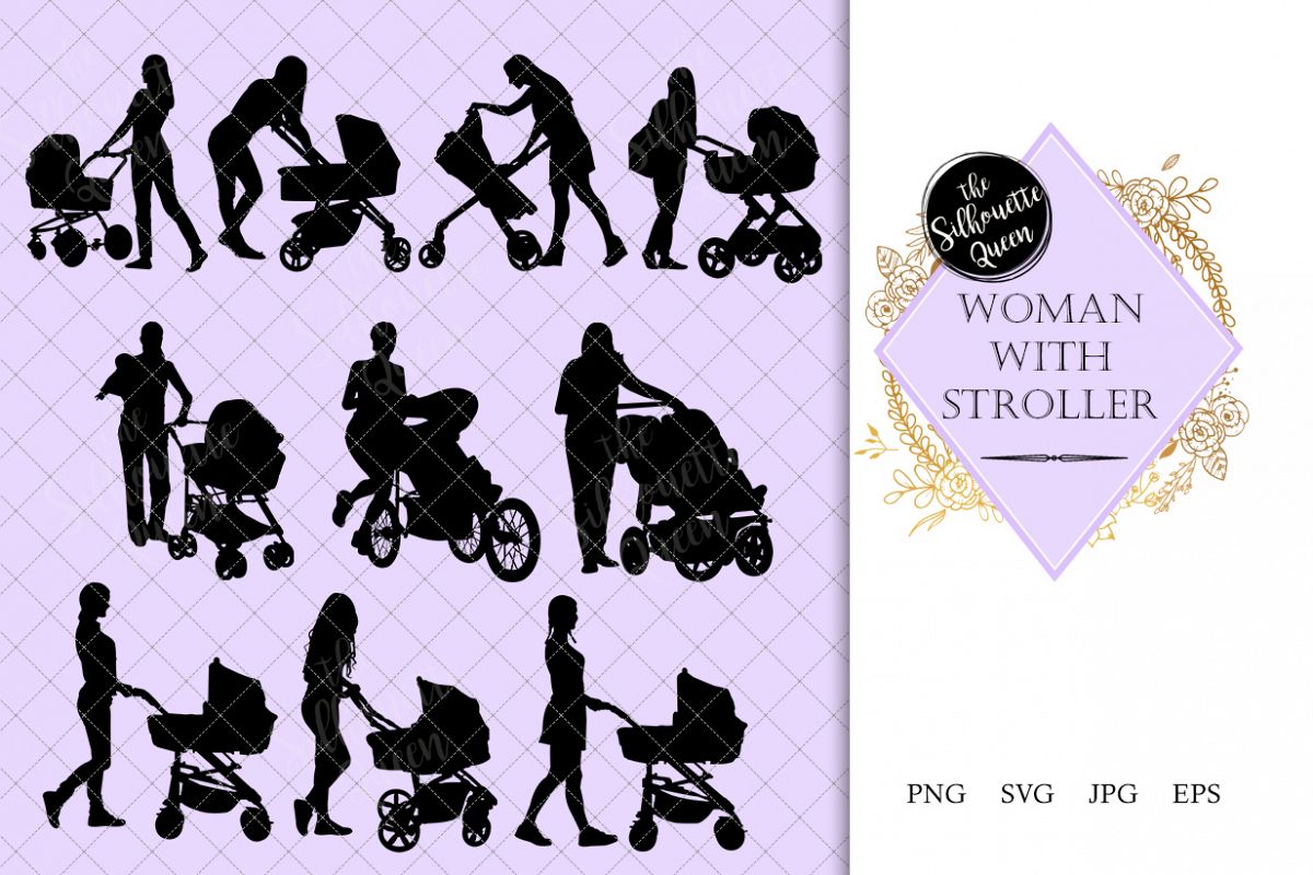 1200x800 Woman With Stroller Silhouette Mother With Buggy Vector