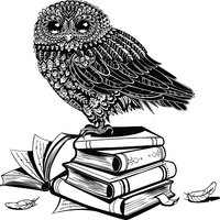200x200 Vector Black And White Vintage Owl On The Books Illustration Stock