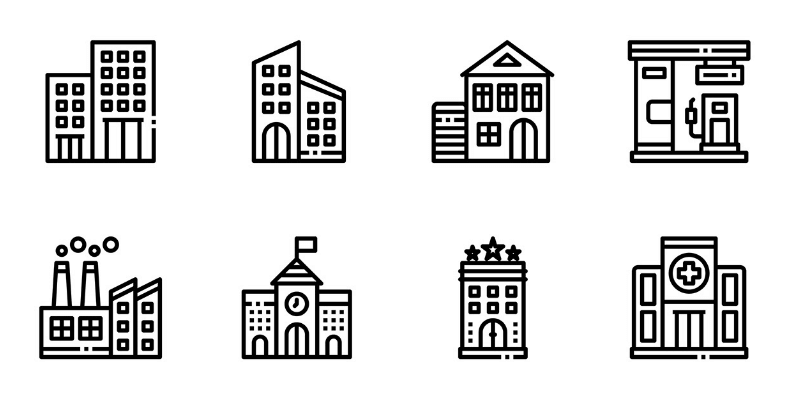 Building Vector Icons 800x400 Building Vector Icons