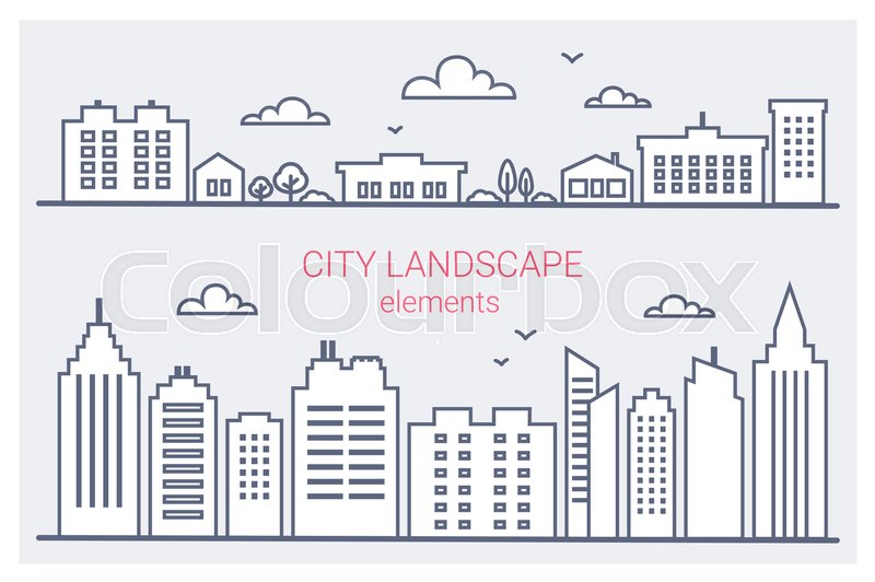 Thin Line City Buildings Set Downtown Stock Vector Colourbox 800x532 Thin Line City Buildings Set Downtown Stock Vector Colourbox