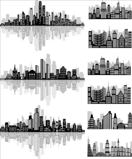 454x550 City Building Silhouette Design Vector Free Download