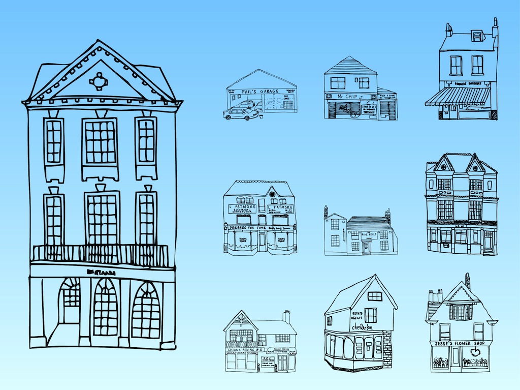1024x767 Buildings Sketches Vector Art Graphics