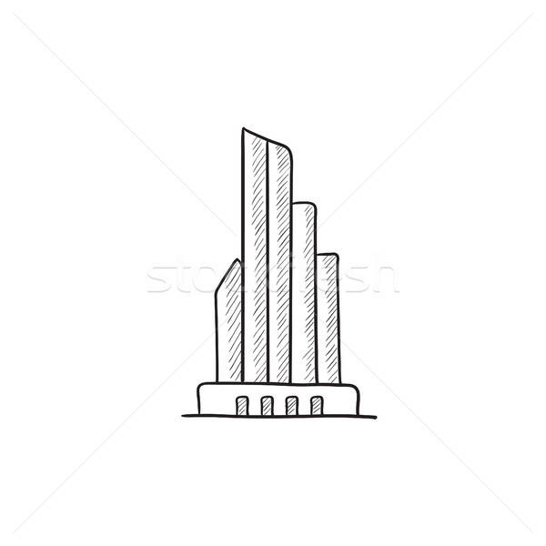 600x600 Skyscraper Office Building Sketch Icon Vector Illustration