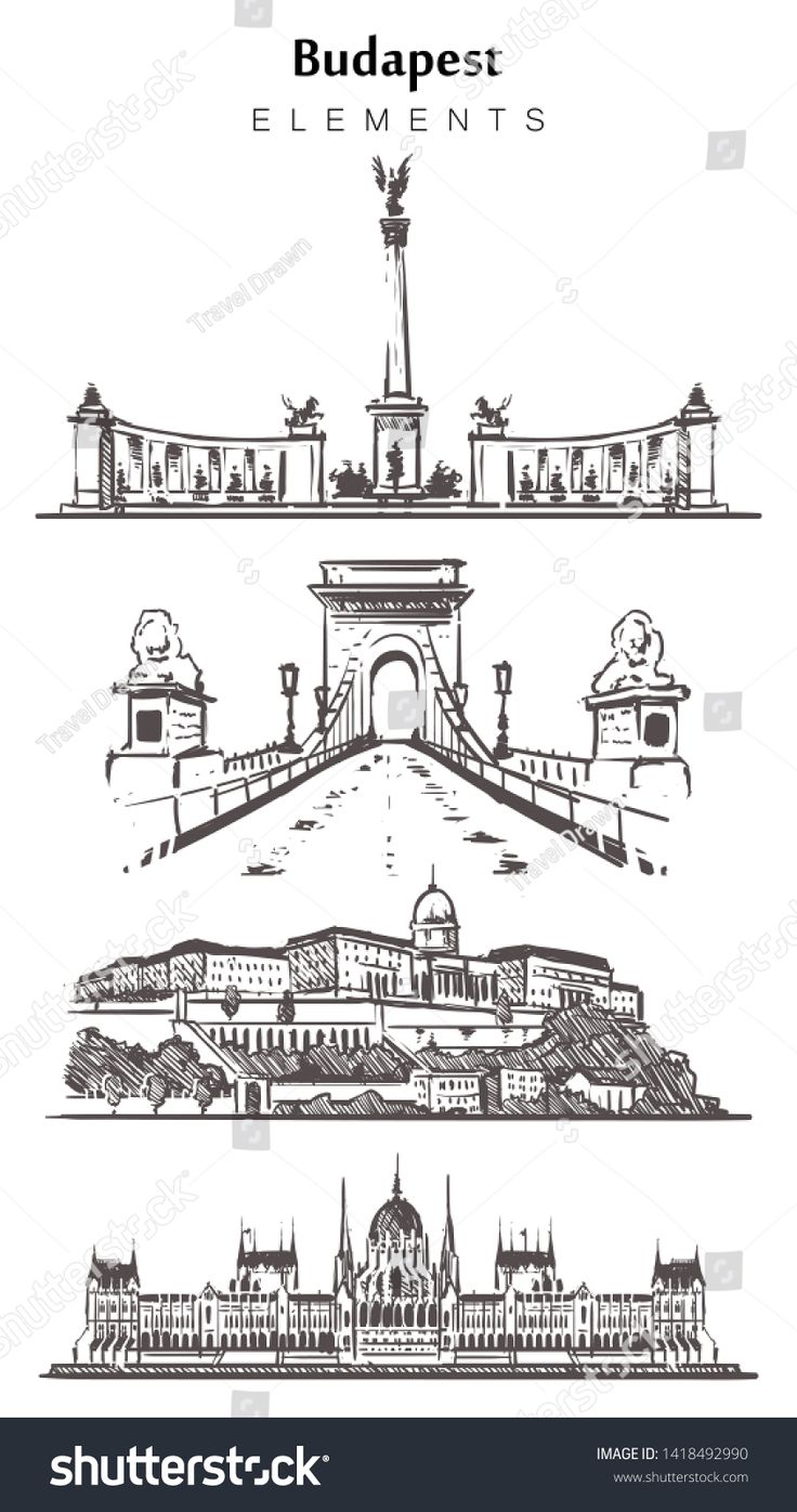 736x1396 Vector Building Set Of Hand Drawn Budapest Buildings, Budapest