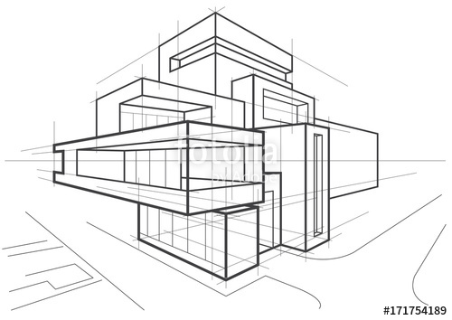 500x354 Abstract Architectural Linear Sketch Of Multi Storey Building