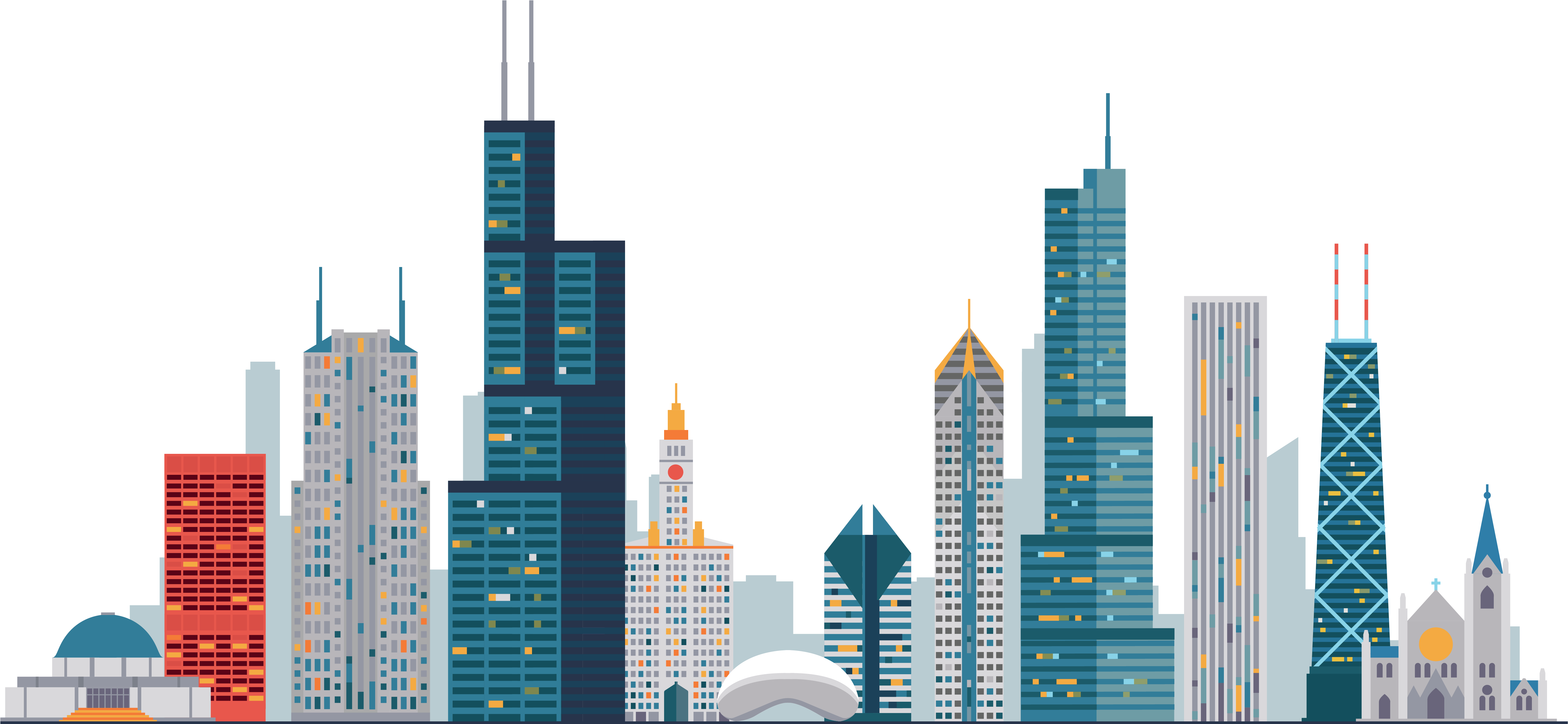 5983x2763 City Building Vector Png Transparent Cartoon