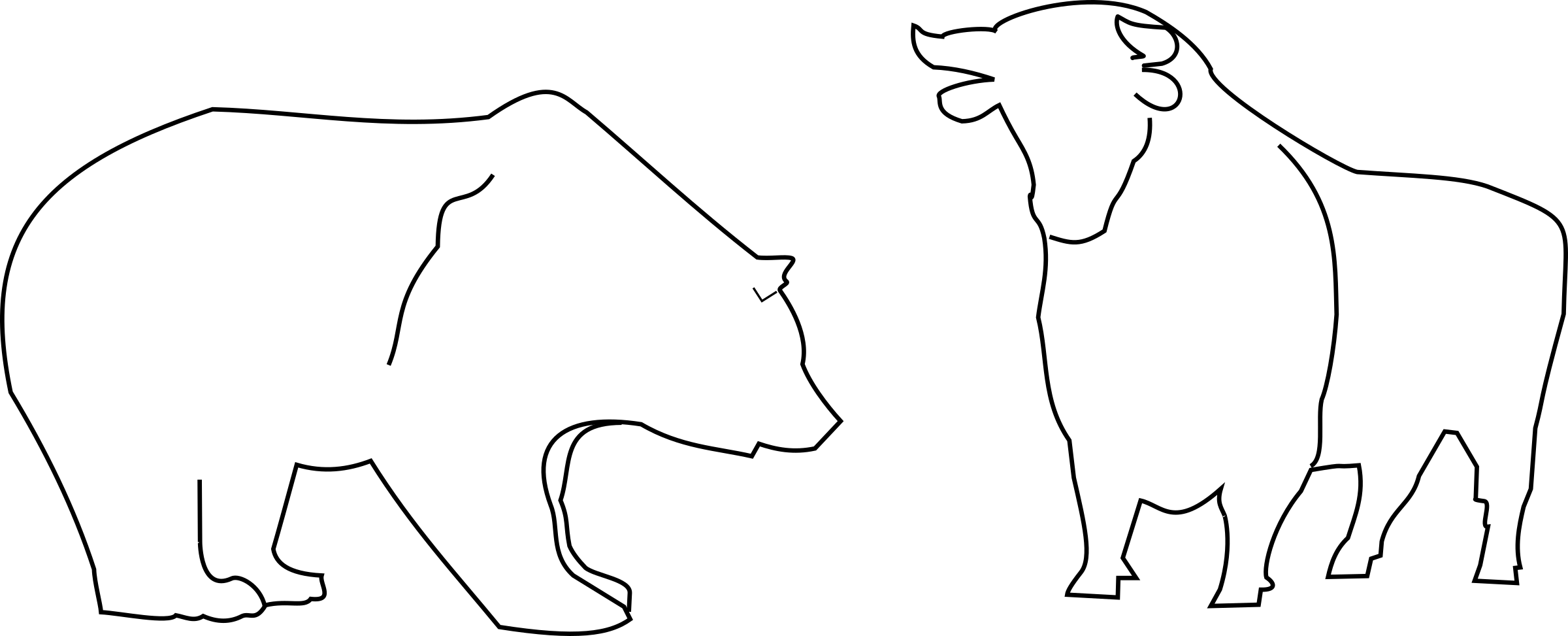 2400x973 Bulls And Bear Vector Clipart Image