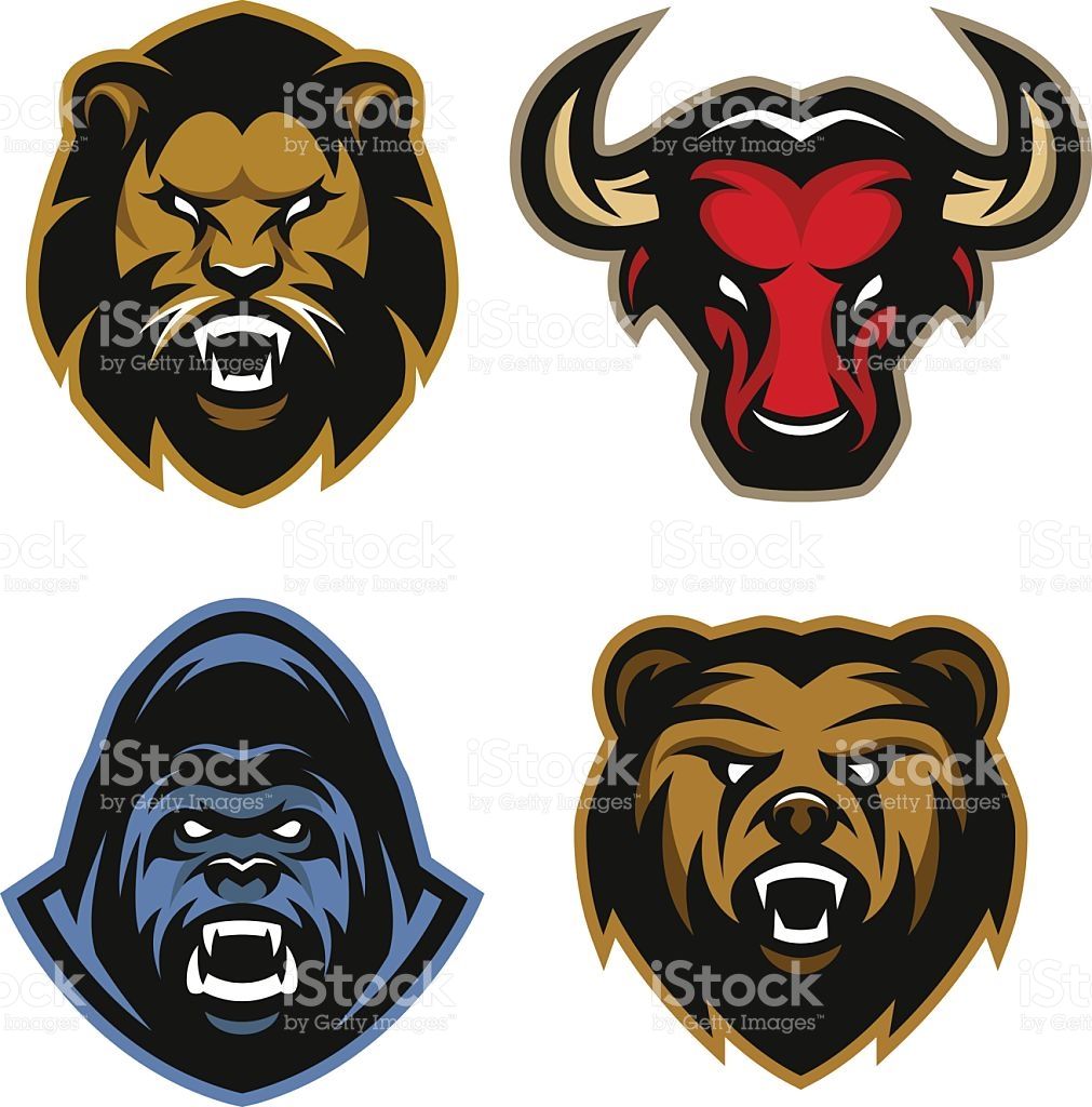 1011x1024 The Heads Of Animals Set Lion Bull Gorilla Bear Vector
