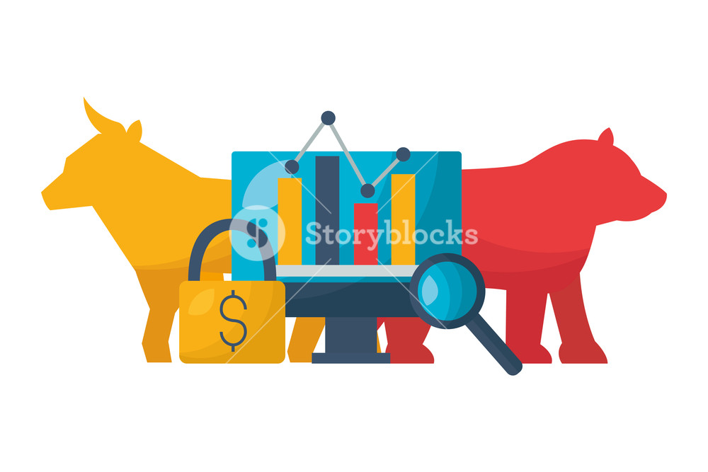 1000x667 Bull Bear Dollar Chart Security Stock Market Vector Illustration
