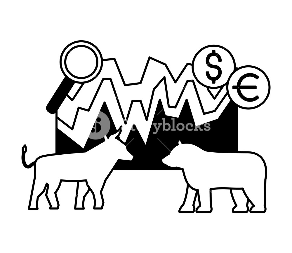 1000x867 Bull Bear Dollar Euro Chart Stock Market Vector Illustration