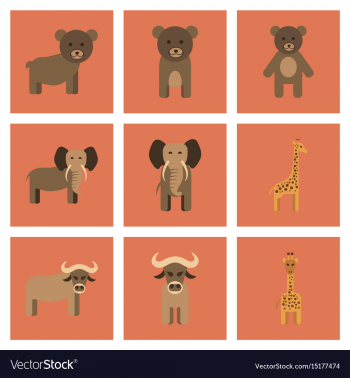 350x378 Assembly Flat Icons Nature Giraffe Bull Bear Vector Image