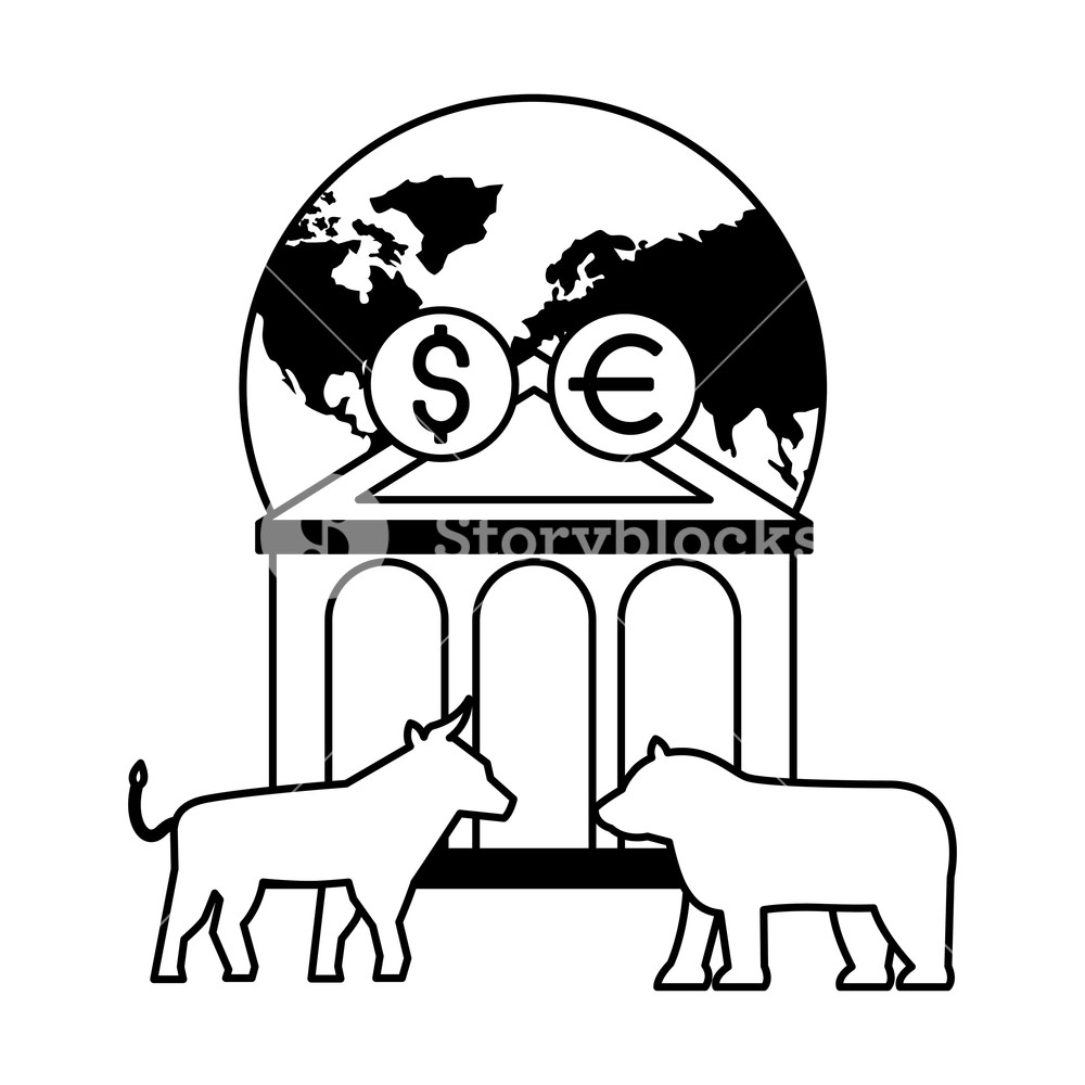 1000x1000 World Bank Bull Bear Dollar Euro Stock Market Vector Illustration