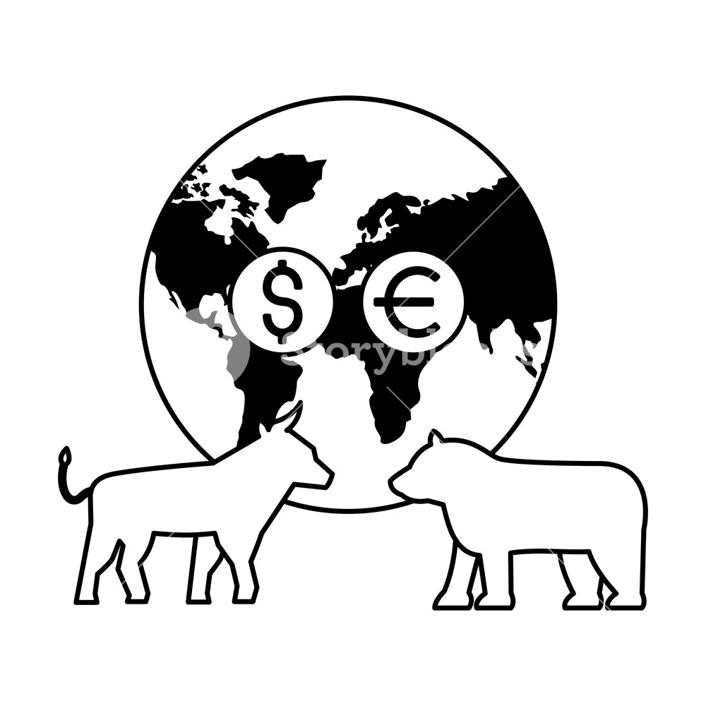 1000x1000 World Bull Bear Trade Coins Stock Market Vector Illustration