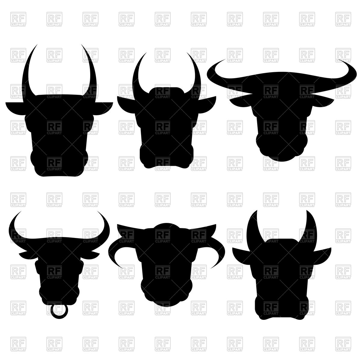 1200x1200 Set Of Bull Heads Silhouettes Vector Image Of Plants And Animals