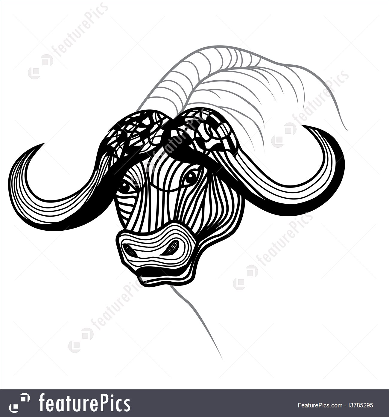 1300x1392 Buffalo Bull Head Vector Animal Stock Illustration