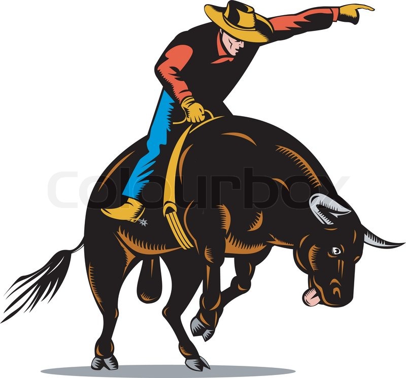 800x745 Rodeo Cowboy Bull Riding Retro Stock Vector Colourbox