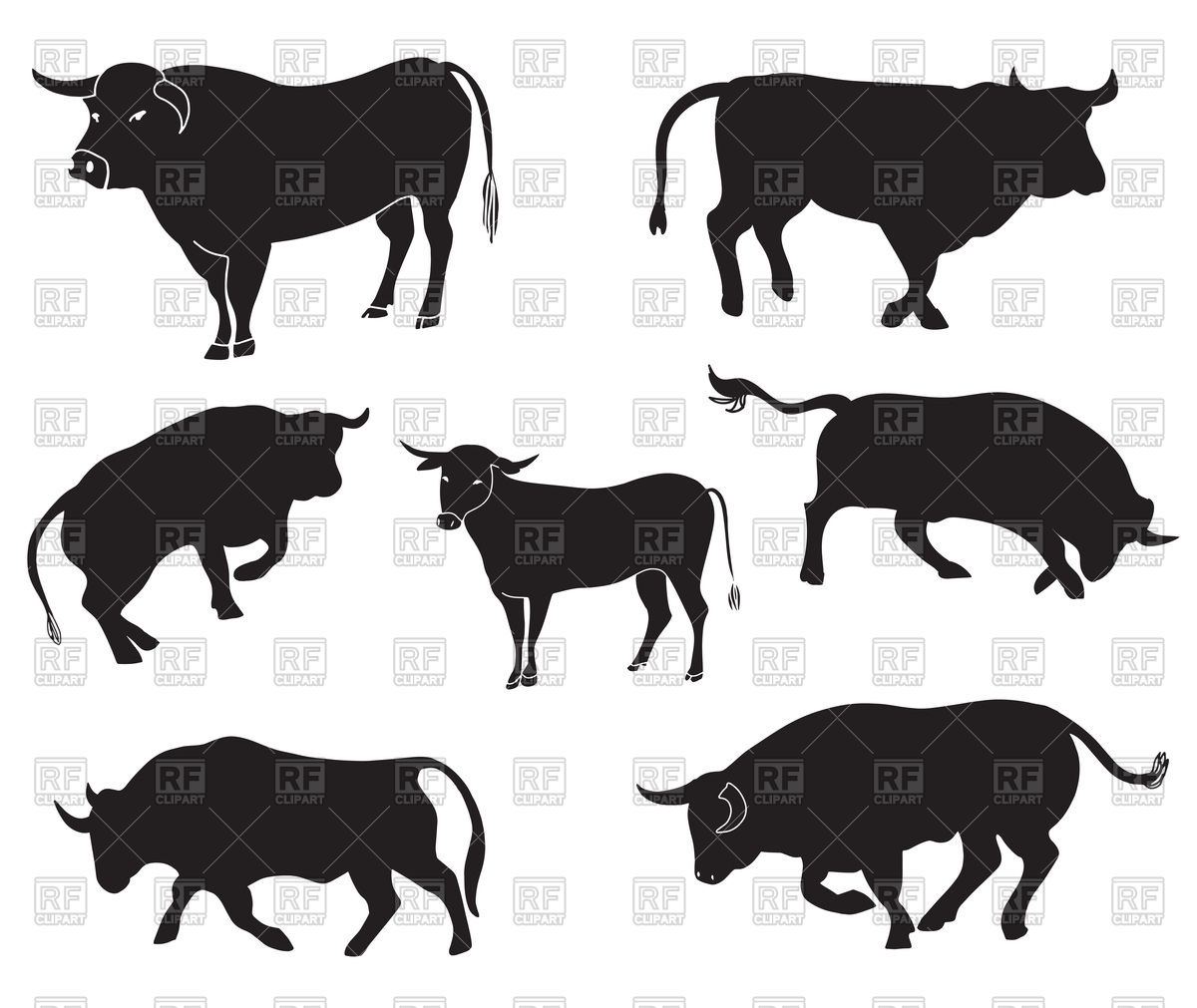 1200x1011 Bulls Set Silhouettes Vector Image Of Plants And Animals