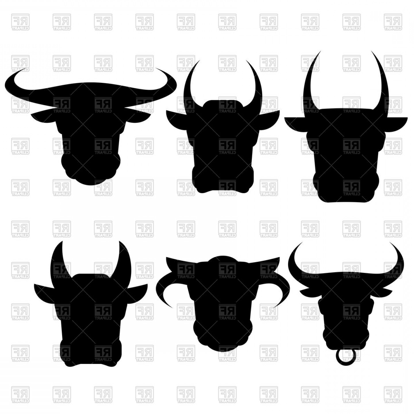 1440x1440 Set Of Bull Heads Silhouettes Vector Clipart Studiogrfx