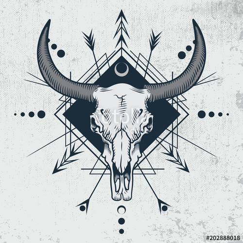 500x500 Bull Skull In Engraving Graphic, Ink Technique Vector