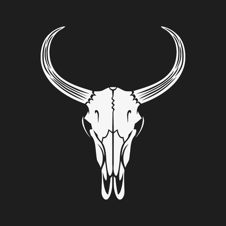 450x450 Bull Skull Vector Illustration White On Black Royalty Free