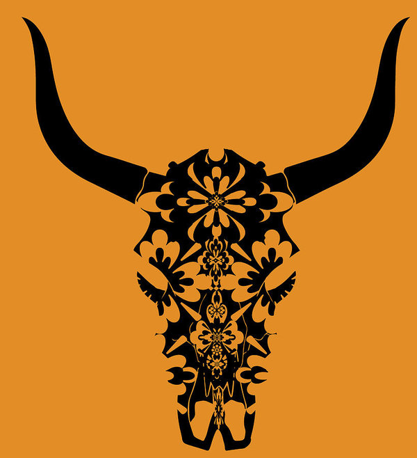 600x658 Wild West Cow Skull Horns Black White Vector Clip Art Illustrati