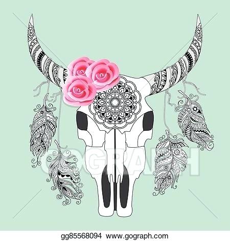 450x470 Bull Skull And Flowers Vector