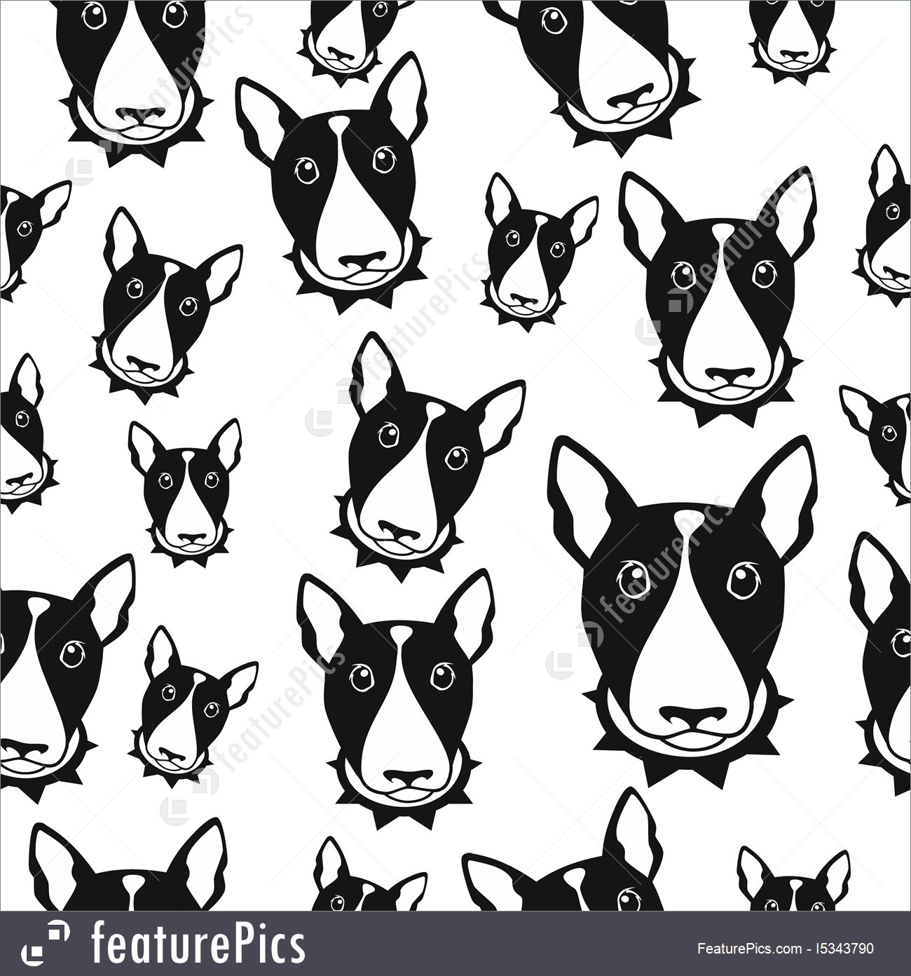 1300x1392 Happy Dog Bull Terrier Black And White Vector Background Seamless