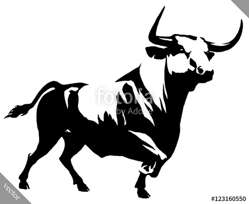 500x409 Black And White Linear Paint Draw Bull Vector Illustration Stock