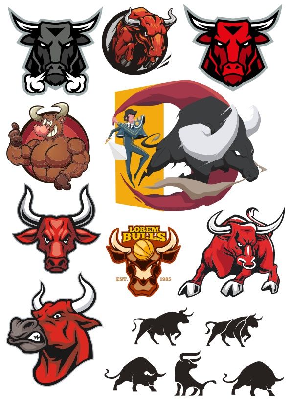 595x842 Bulls Logo Vector Set Free Vector Stickers Vectors