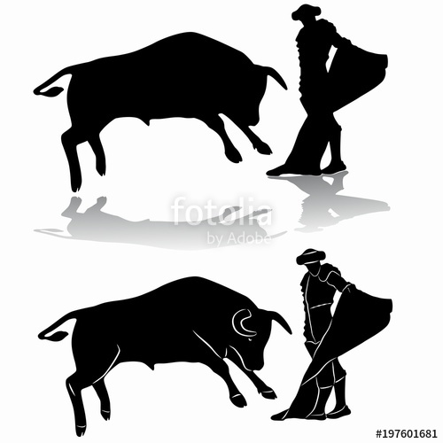 500x500 Silhouette Of Matador And Bull Vector Draw Stock Image
