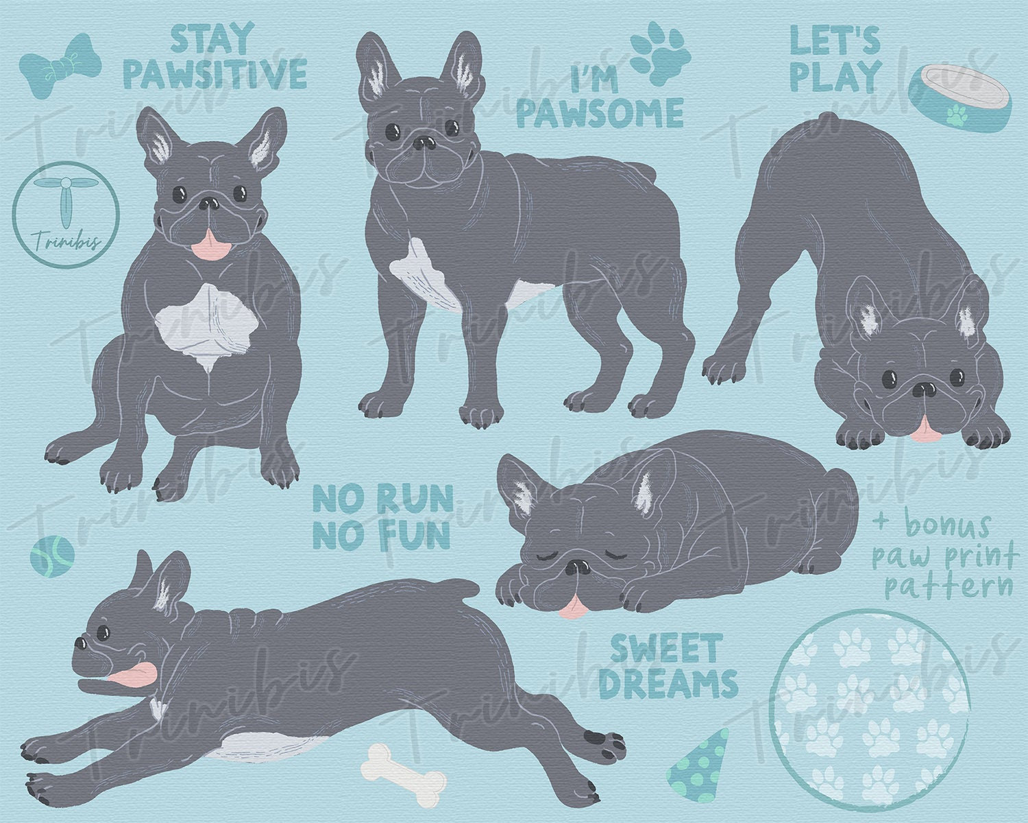 1500x1200 Blue French Bulldog Vector Clipart Commercial Use French Etsy