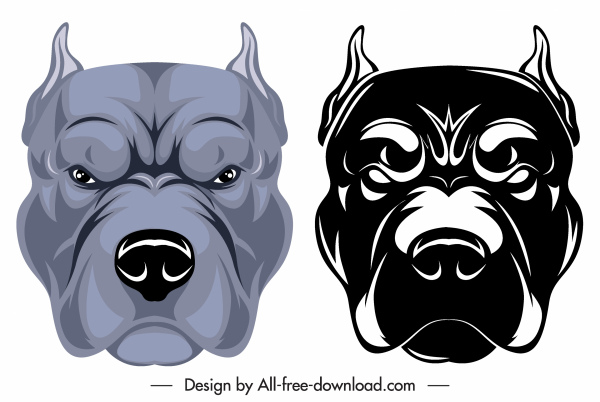 600x402 Bulldog Head Icons Colored Black White Sketch Free Vector In Adobe