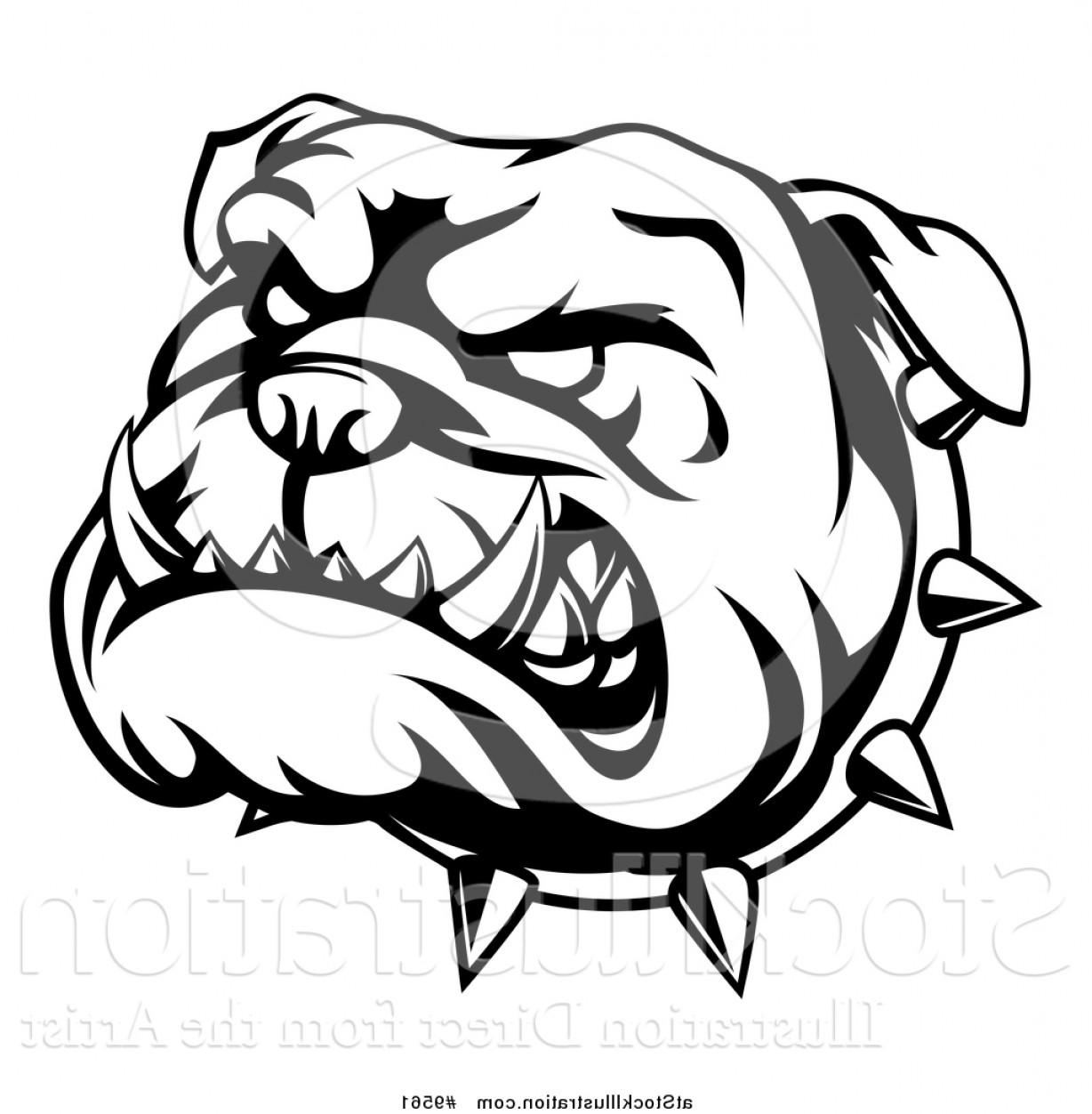 1228x1252 Vector Illustration Of A Lineart Angry Bulldog Face And Spiked