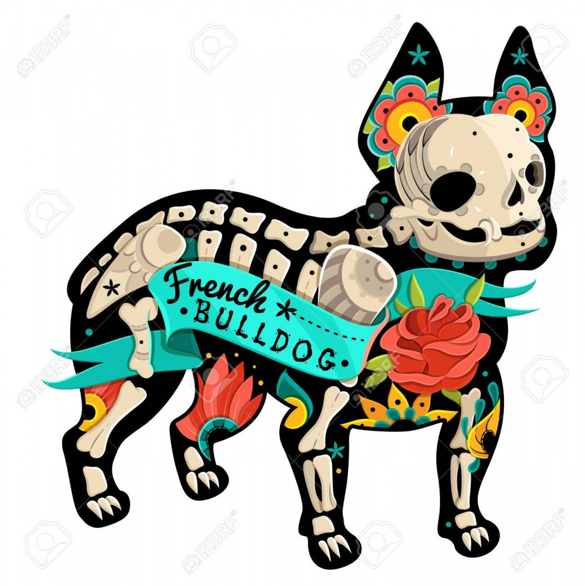 1869x1872 Photostock Vector Stylized Skeleton French Bulldog Vector French