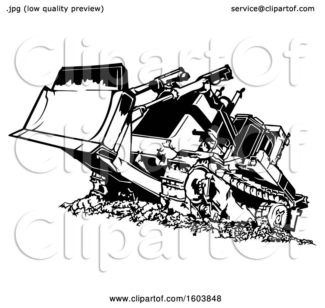 1080x1024 Clipart Of A Black And White Bulldozer