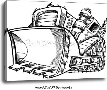 453x379 Doodle Sketch Bulldozer Vector Art, Canvas Print Barewalls
