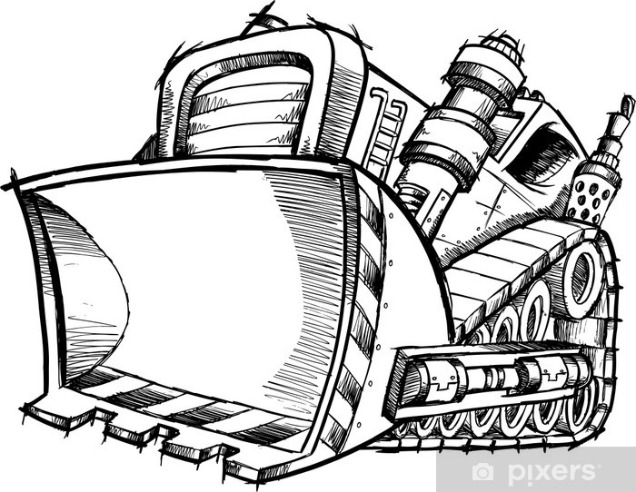 700x542 Doodle Sketch Bulldozer Vector Art Wall Mural