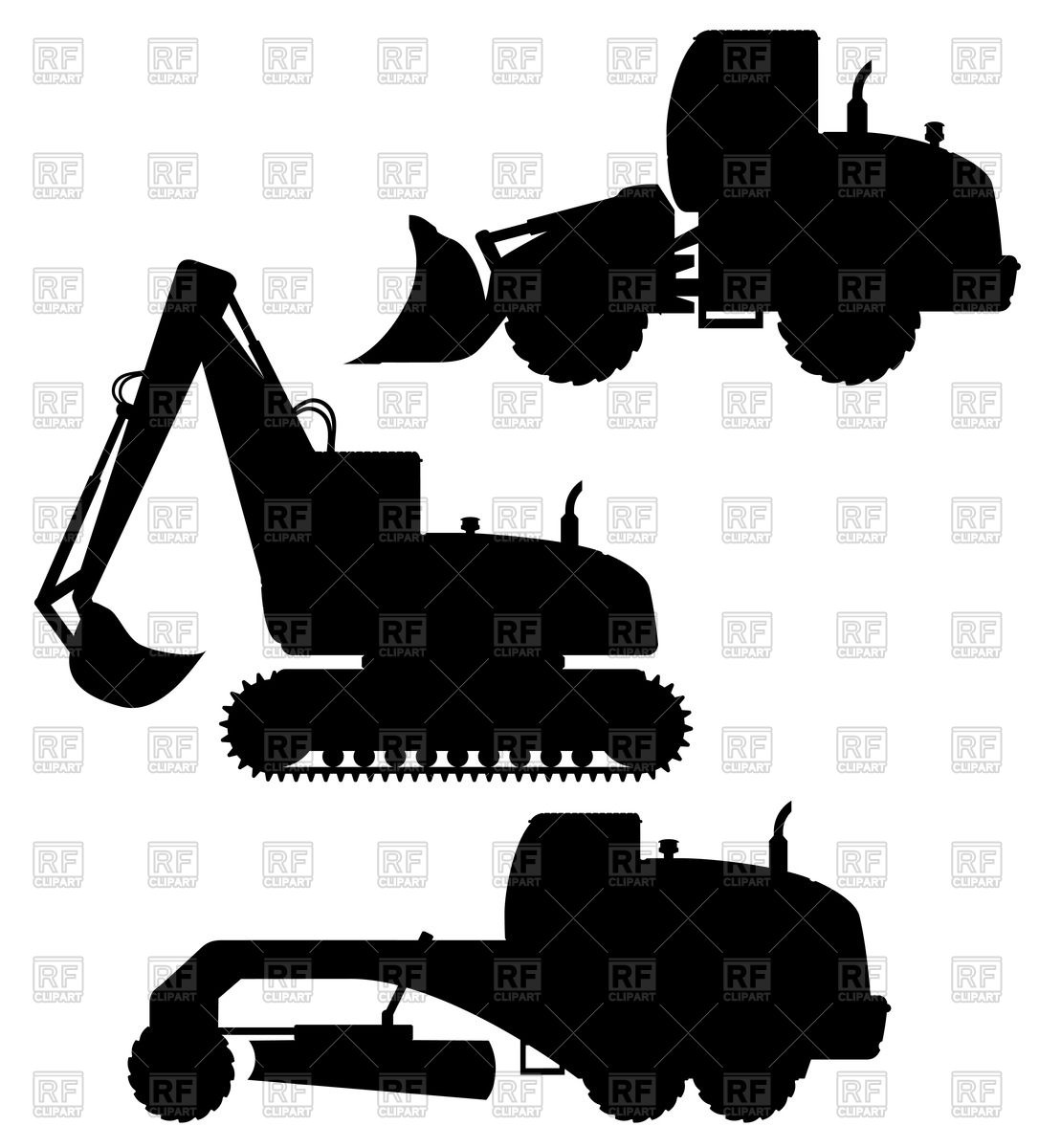 1086x1200 Silhouettes Of Bulldozer, Excavator, Grader