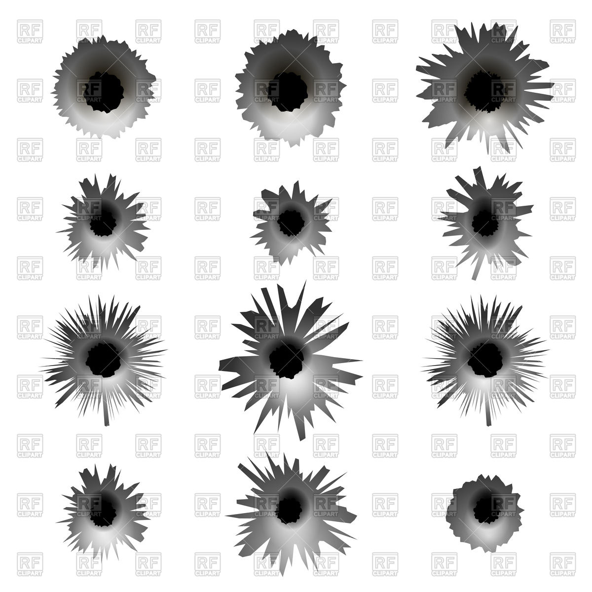 1200x1200 Set Of Different Bullet Holes Isolated On White Background Vector