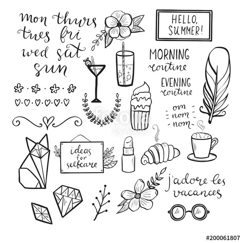 500x500 Set Of Hand Drawn Elements For Design Of Bullet Journal