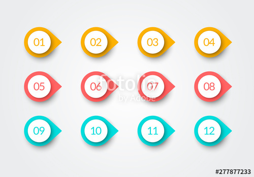 500x350 Vector Number Bullet Point Retro Color Markers To Stock